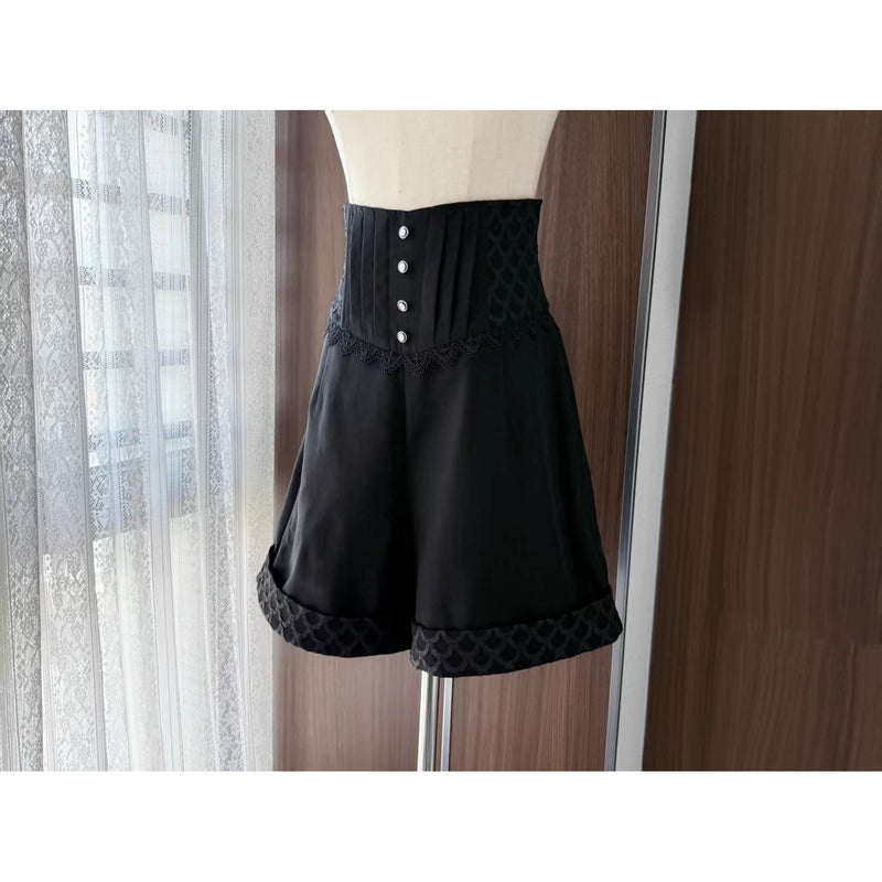 黒の令嬢の刺繍コルセットハーフパンツ[2025年10月上旬-10月下旬発送予定]