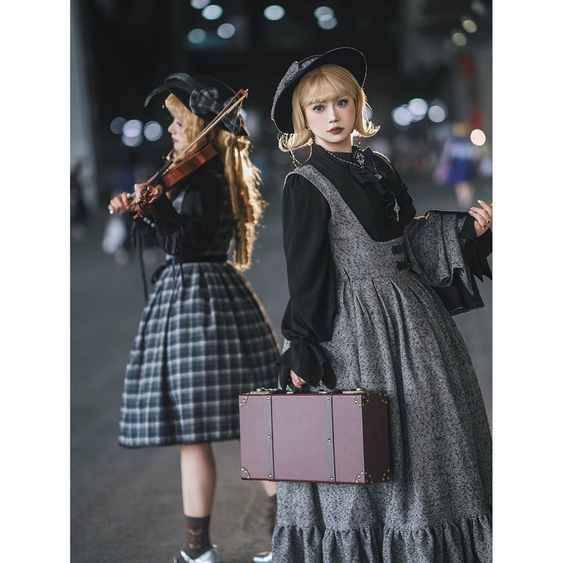 伯爵令嬢のジャンパースカートとケープ - Black Check[2026年2月上旬-3月下旬発送予定]