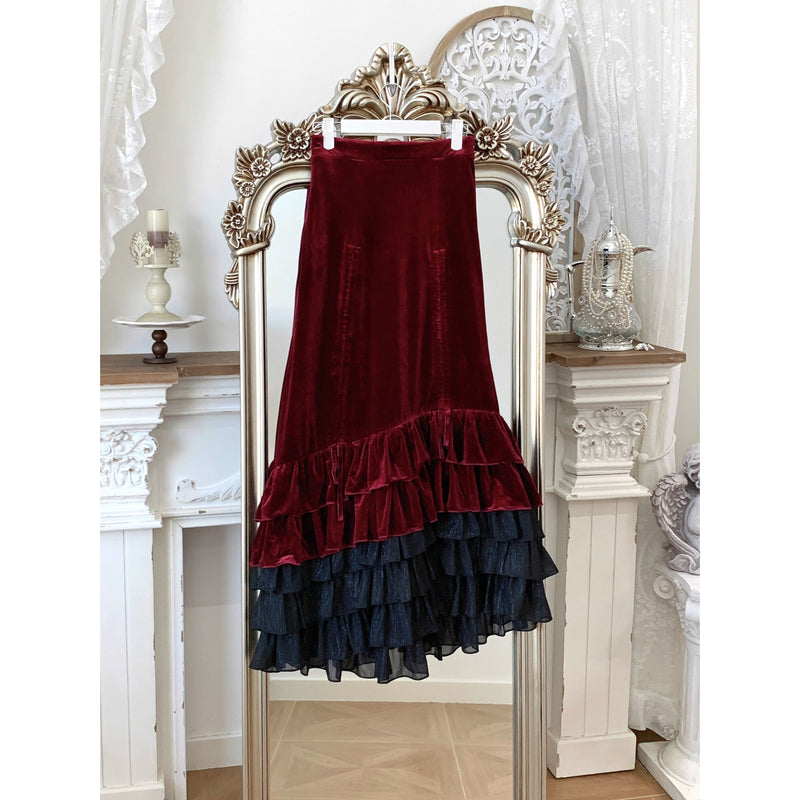 西洋貴族のベルベットマーメイドスカート - Wine Red[2026年2月下旬-3月下旬発送予定]