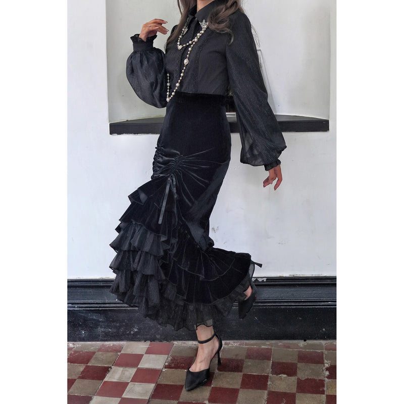 西洋貴族のベルベットマーメイドスカート - Black[2026年2月下旬-3月下旬発送予定]