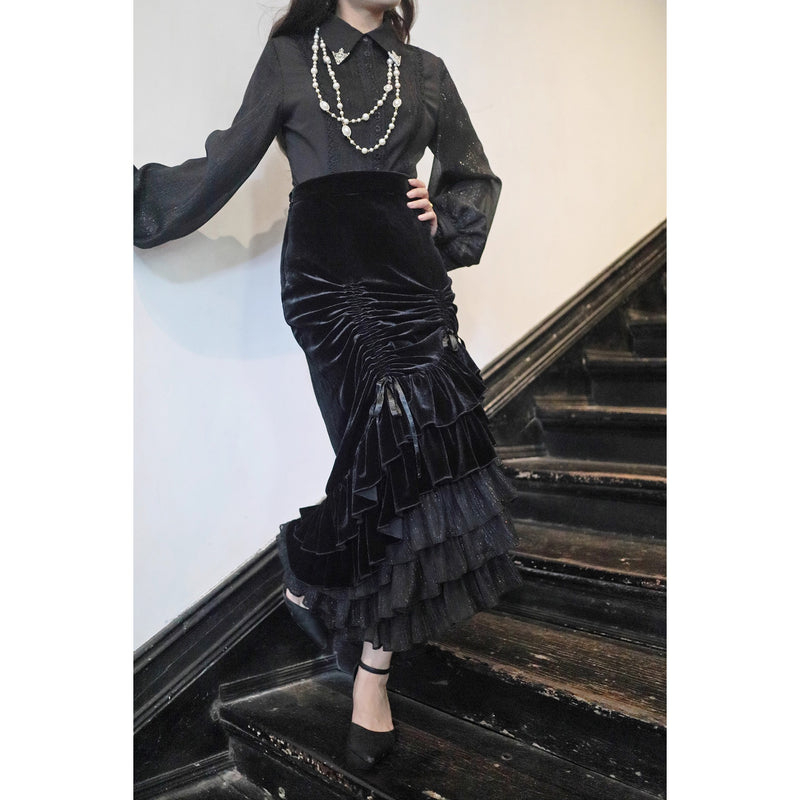 西洋貴族のベルベットマーメイドスカート - Black[2026年2月下旬-3月下旬発送予定]