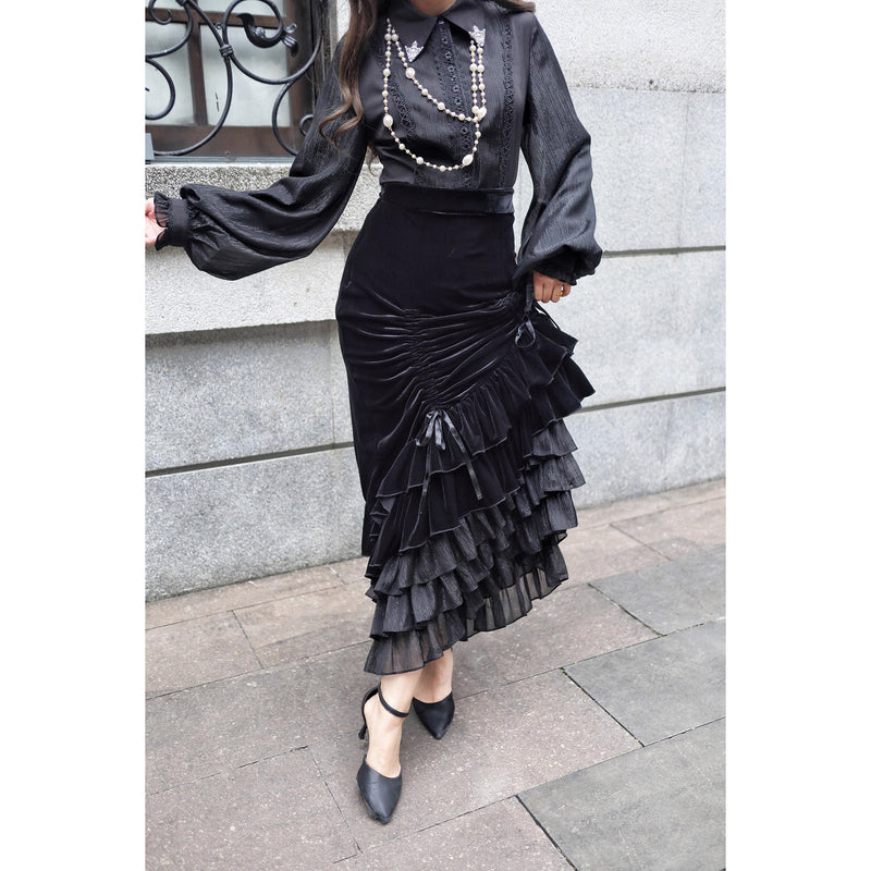 西洋貴族のベルベットマーメイドスカート - Black[2026年2月下旬-3月下旬発送予定]