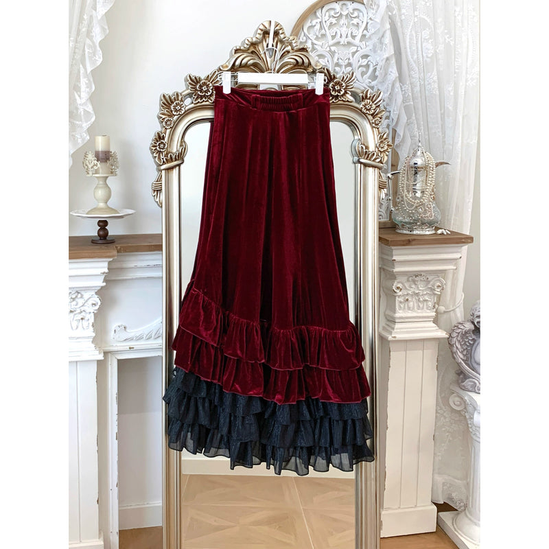 西洋貴族のベルベットマーメイドスカート - Wine Red[2026年2月下旬-3月下旬発送予定]