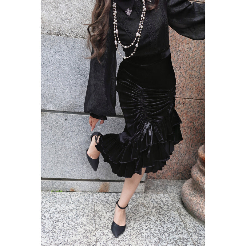 西洋貴族のベルベットマーメイドスカート - Black[2026年2月下旬-3月下旬発送予定]