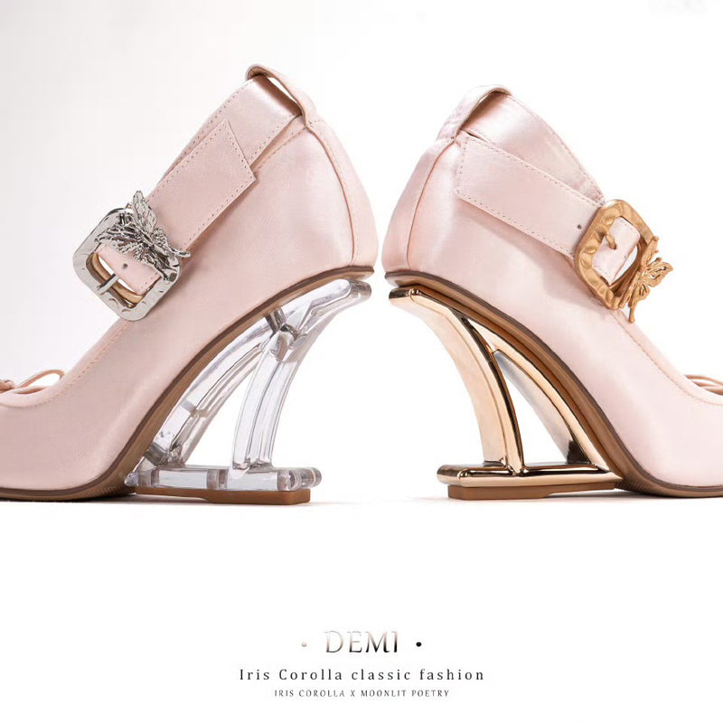 Demi Pointe High Heel Pumps (Double Ankle Strap) - Champagne Pink / Clear Heel[2025年11月中旬-12月上旬発送予定]
