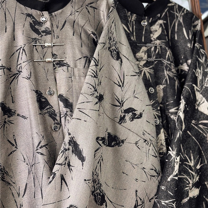 竹林の水墨画バルーンスリーブブラウス