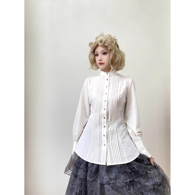 中世貴族の十字架プリーツブラウス - White[2025年9月上旬-9月下旬発送予定]
