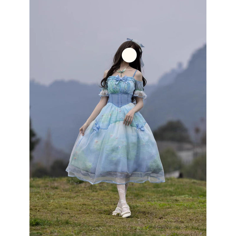 睡蓮の池の油彩画ジャンパースカート