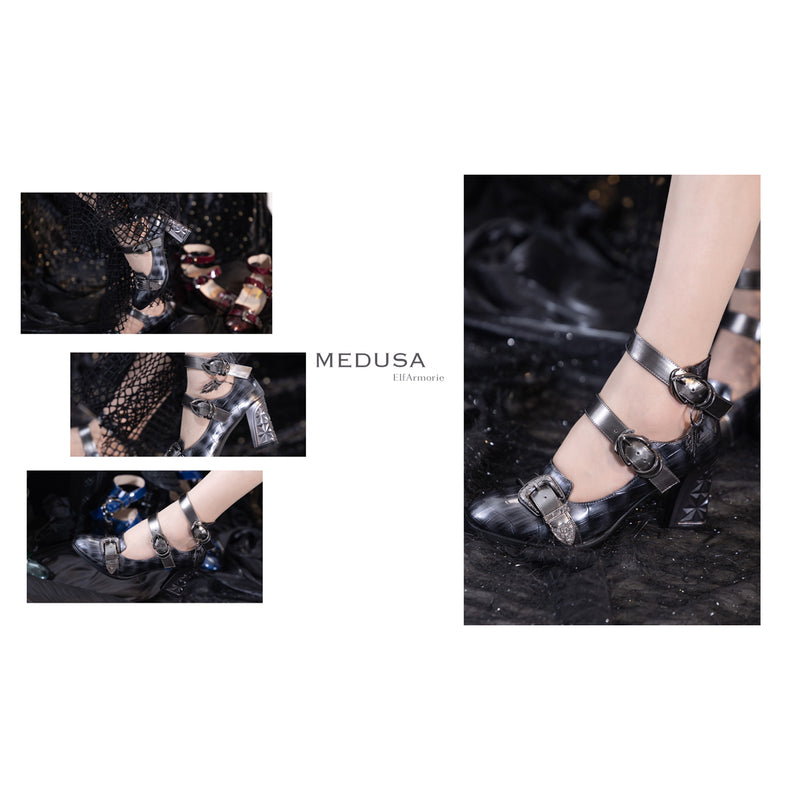 Medusa Gothic Strap Heel Pumps - Black Gray[2025年6月中旬-7月中旬発送予定]