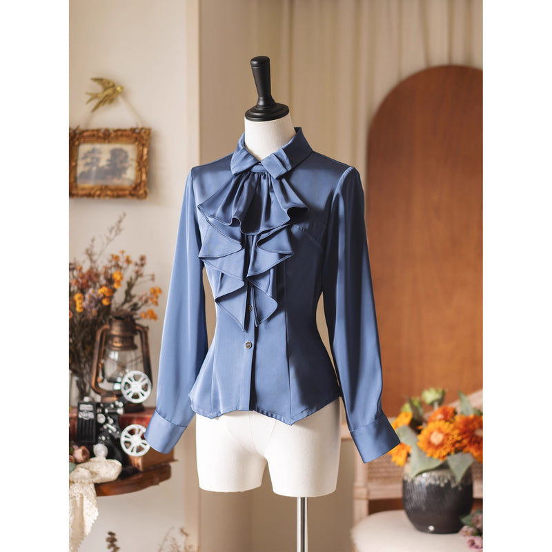 英国のお嬢様のクラシカルブラウス - Madonna Blue[2025年12月中旬発送予定]