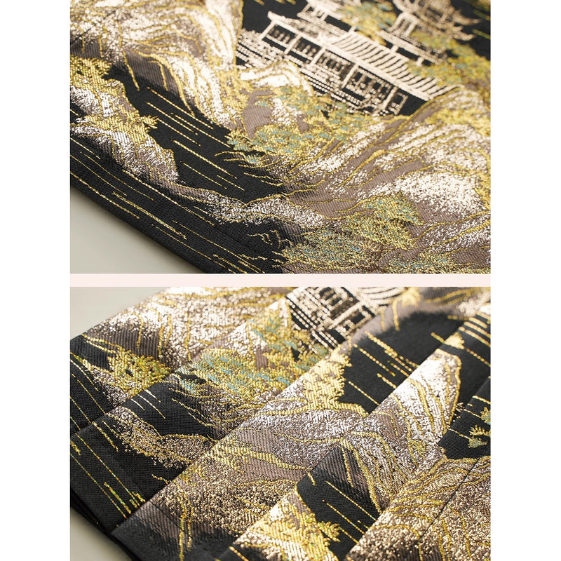 金糸の山水画プリーツスカート