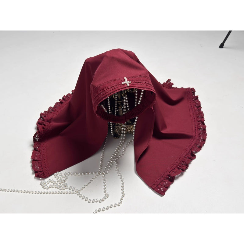 月夜の修道女の刺繍ベール - Wine Red[2025年12月上旬-2026年1月上旬発送予定]