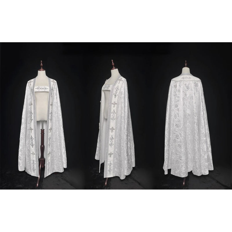 月夜の修道女の刺繍ロングマント - White Silver[2025年12月上旬-2026年1月上旬発送予定]