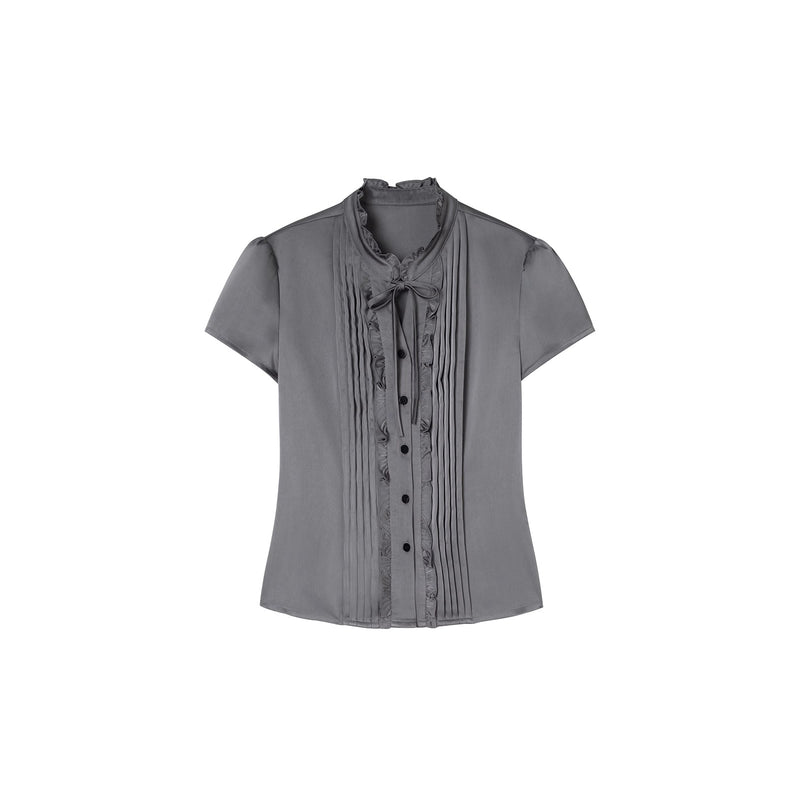 Gray Frill Pleated Blouse