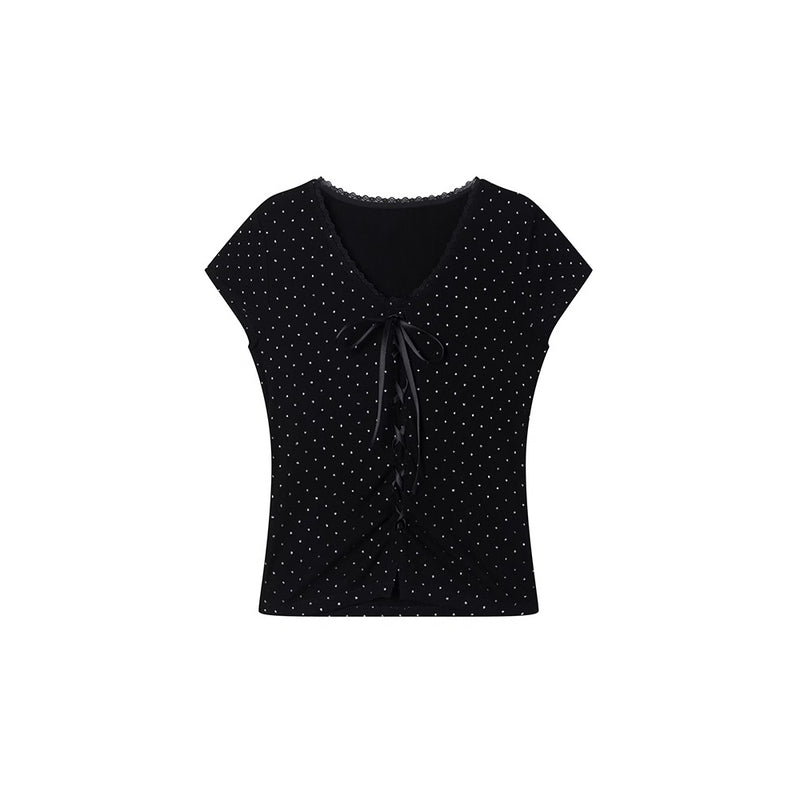 Black Polka Dot Ribbon Top