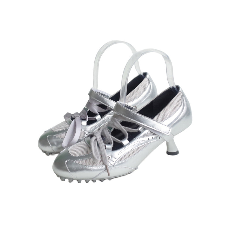 Silver Ribbon Mary Jane Heel Shoes