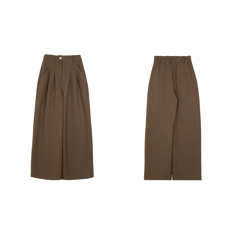 Dark Brown Herringbone Wide Pants