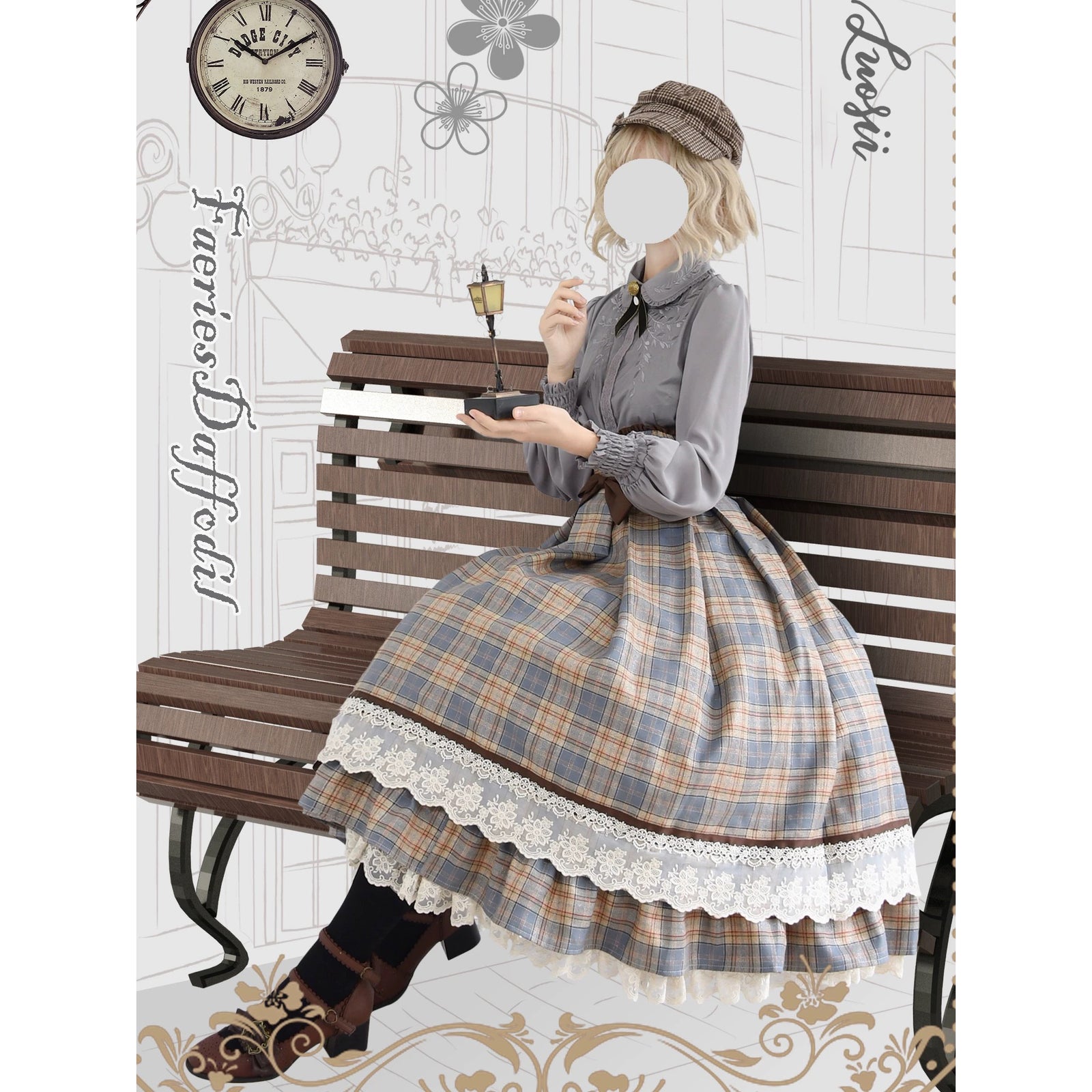 【プロフ必読！！/古着小屋01】美品 BACKCOUNTRYスカート付き 英国令嬢のコルセットスカート - Mist Blue x Light Brown[2026年6月