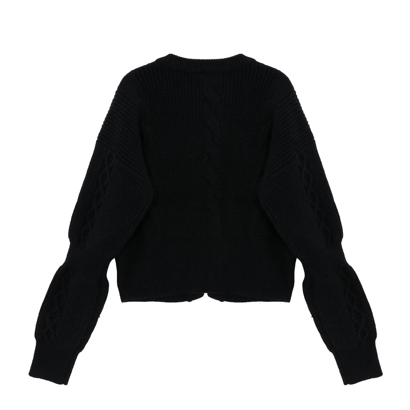 Pitch-Black Knit Cardigan with Buckles