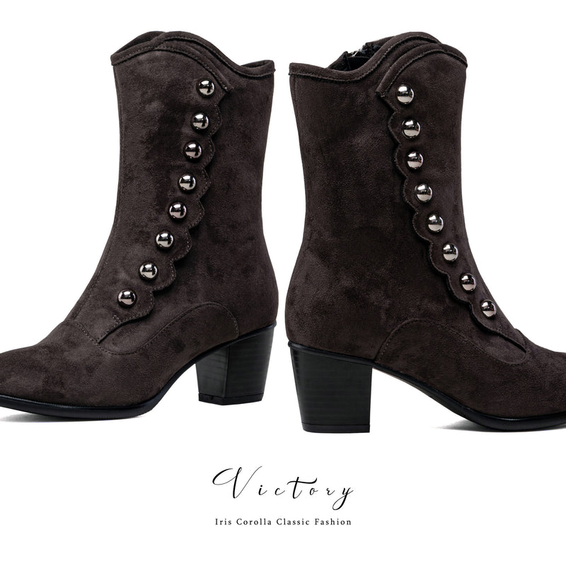 Victorian Round Toe Buttoned Short Boots - Dark Brown[2025年11月上旬-11月下旬発送予定]