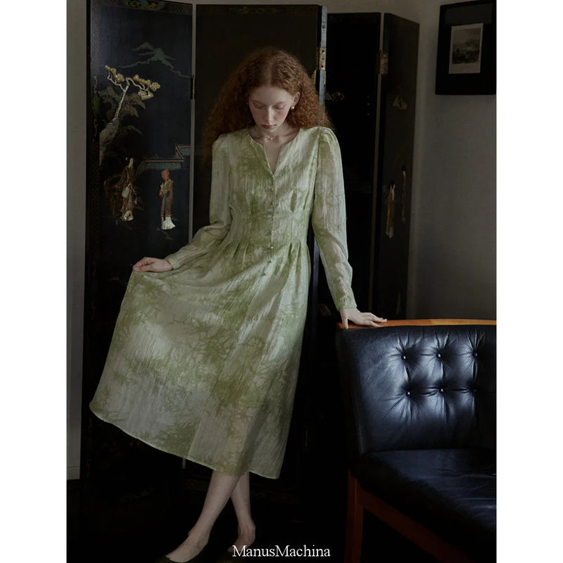 Fresh Green Forest French Retro Dress