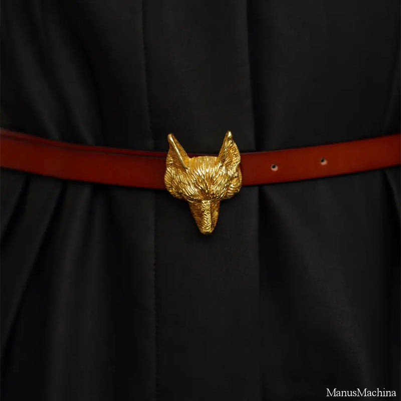 Leather belt with gold fox clasp