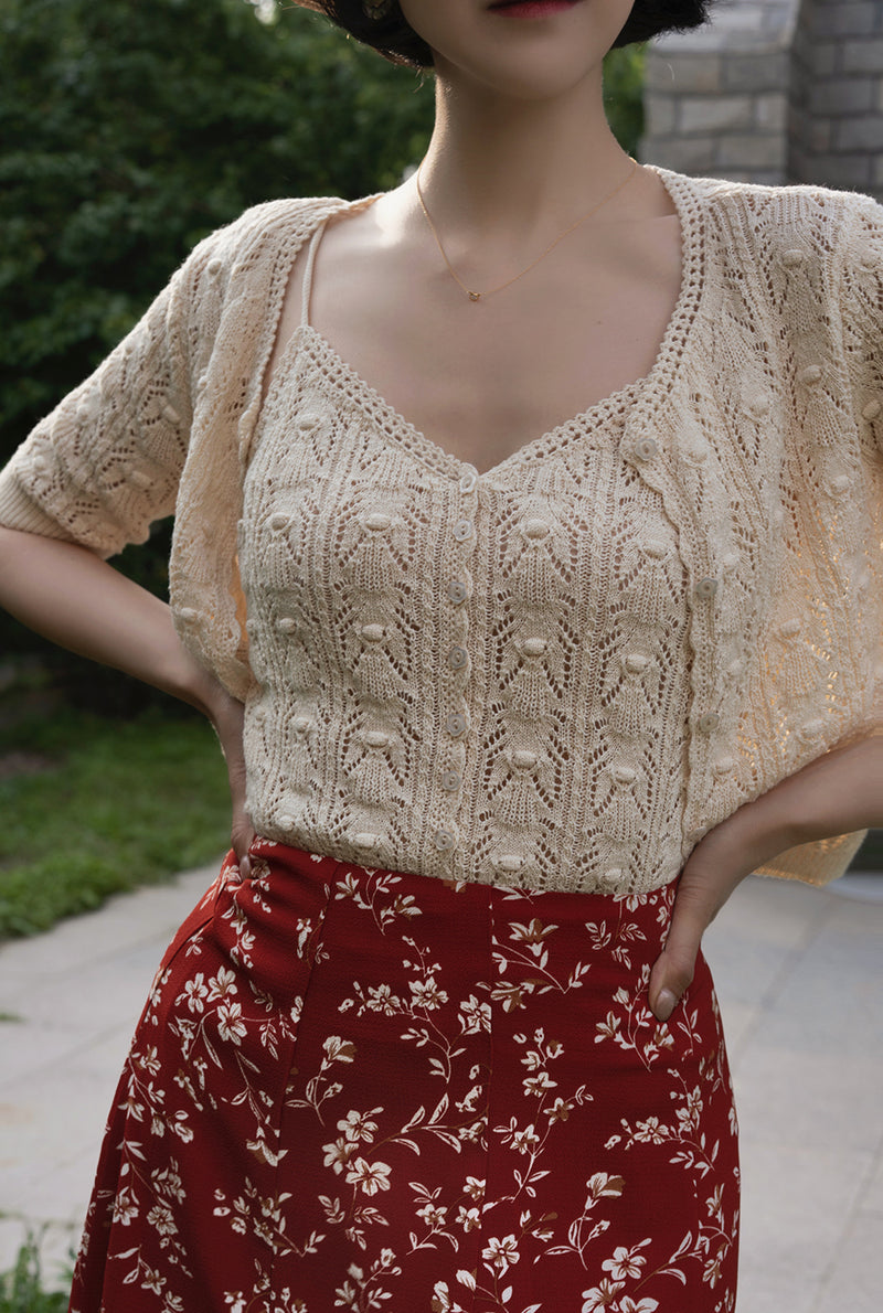 Blooming embroidery slim knit