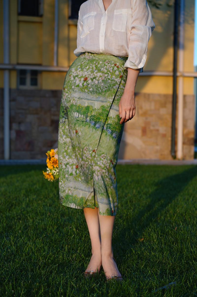 庭園の油彩画クラシカルスカート