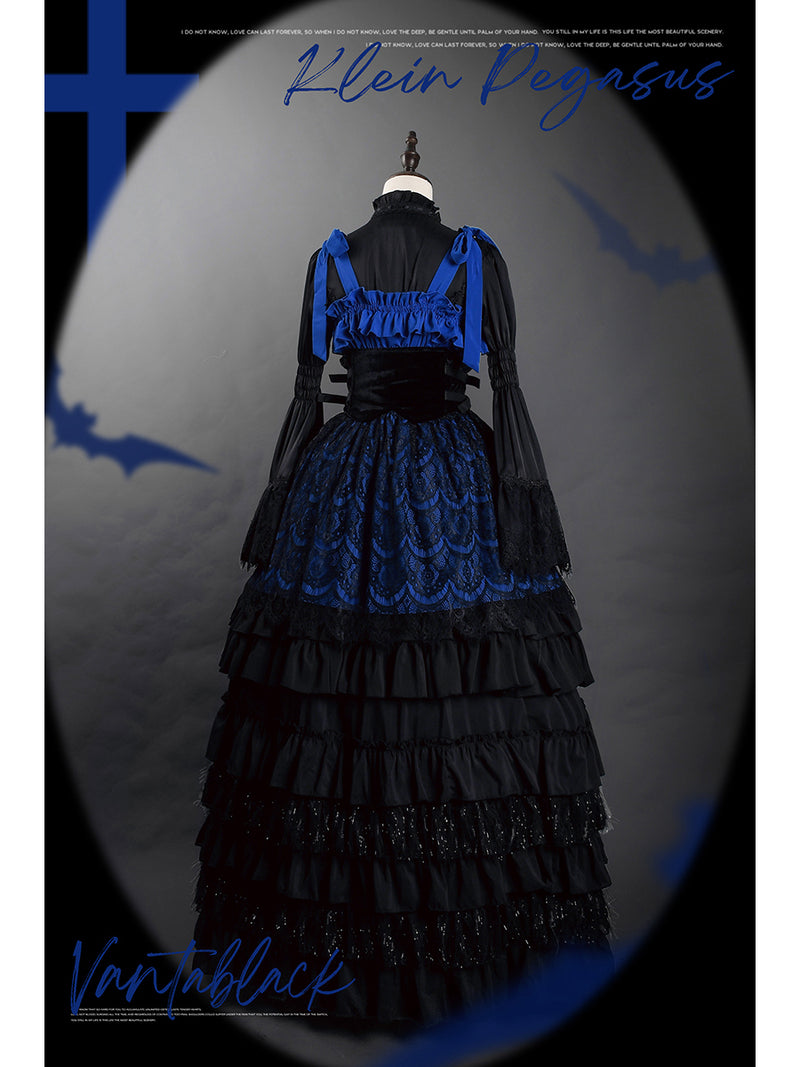 瑠璃紺のお嬢様の刺繍ジャンパースカートとプレーリースカートとコルセットとゴシックブラウス[2023年12月上旬発送予定]