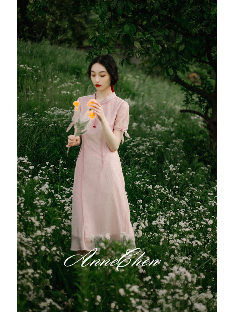 Moonlight floral embroidery cheongsam dress