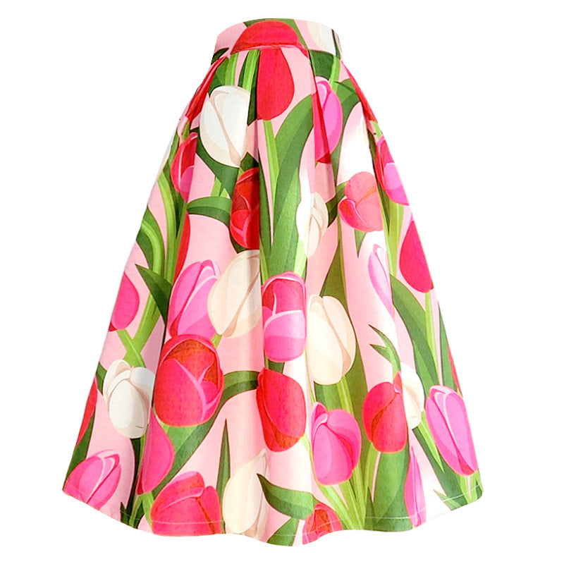 チューリップの花柄ヘップバーンスカート