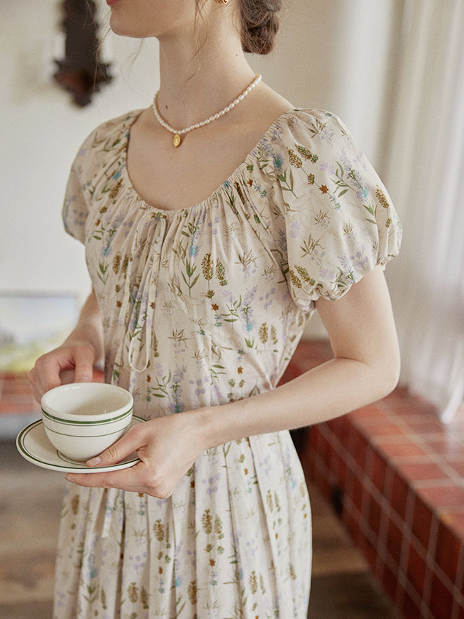 Plant pattern embroidery French blouse