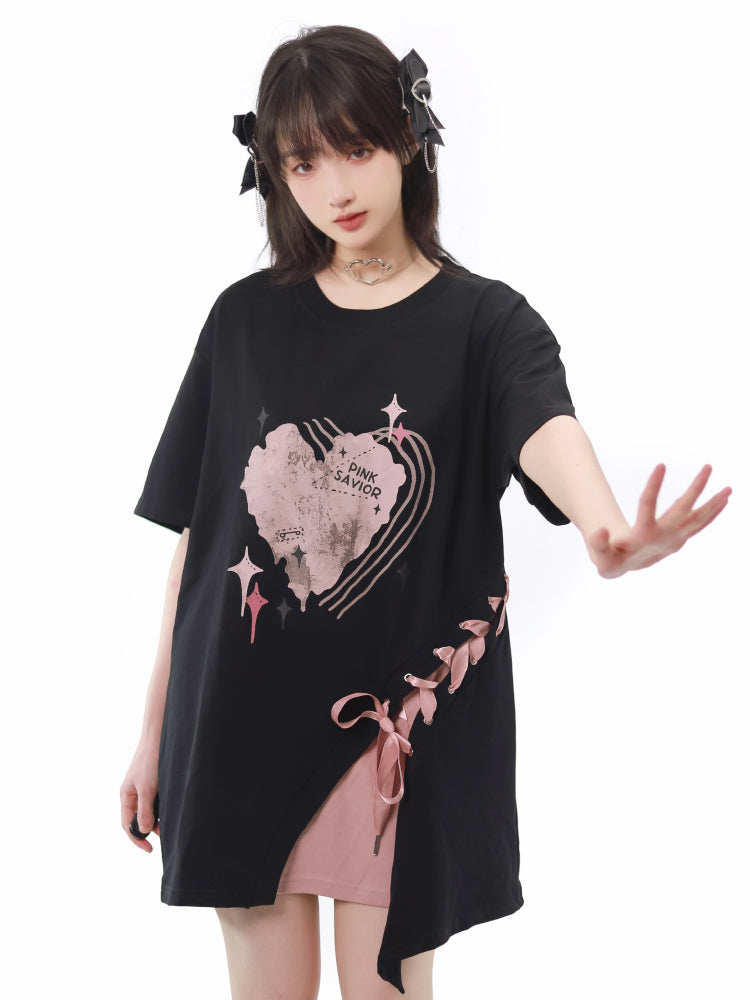 Casual T-shirt with hearts and knitting