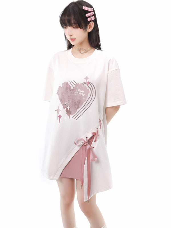 Casual T-shirt with hearts and knitting