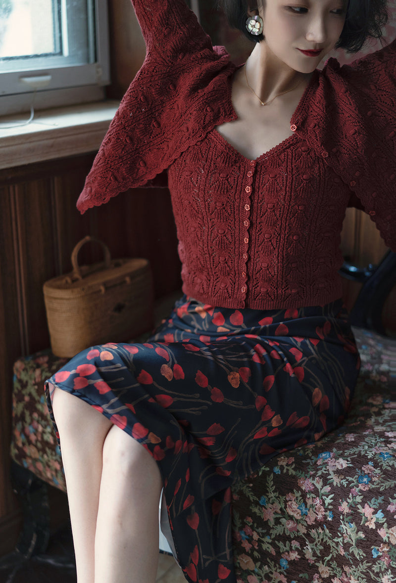 手編みの刺繍ニットキャミソール