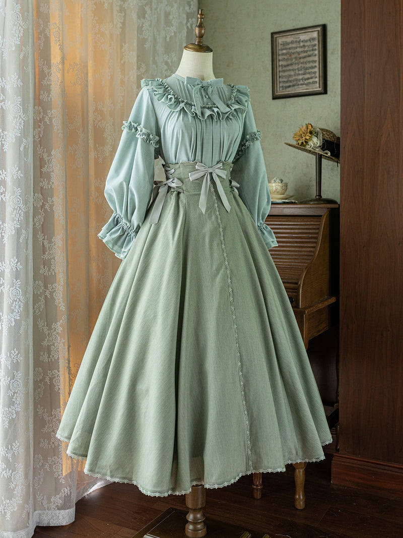 灰緑のお嬢様のコルセットリボンスカート[2024年2月下旬-3月中旬発送