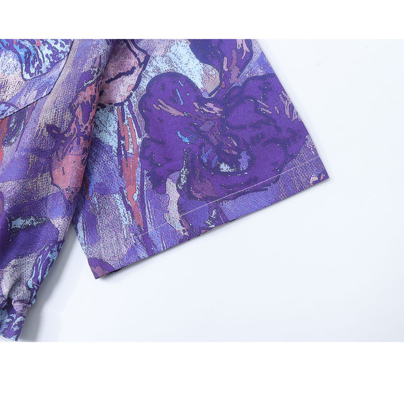 本紫の花の抽象画ショートシャツ