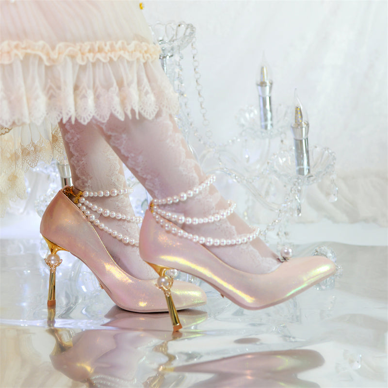 Goddess Hera's Stiletto Heel Pointed Toe Pumps - Pink White[2025年3月下旬-4月下旬発送予定]