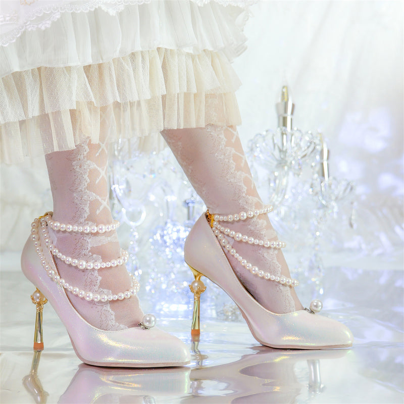 Goddess Hera's Stiletto Heel Pointed Toe Pumps - Pearl White[2025年3月下旬-4月下旬発送予定]