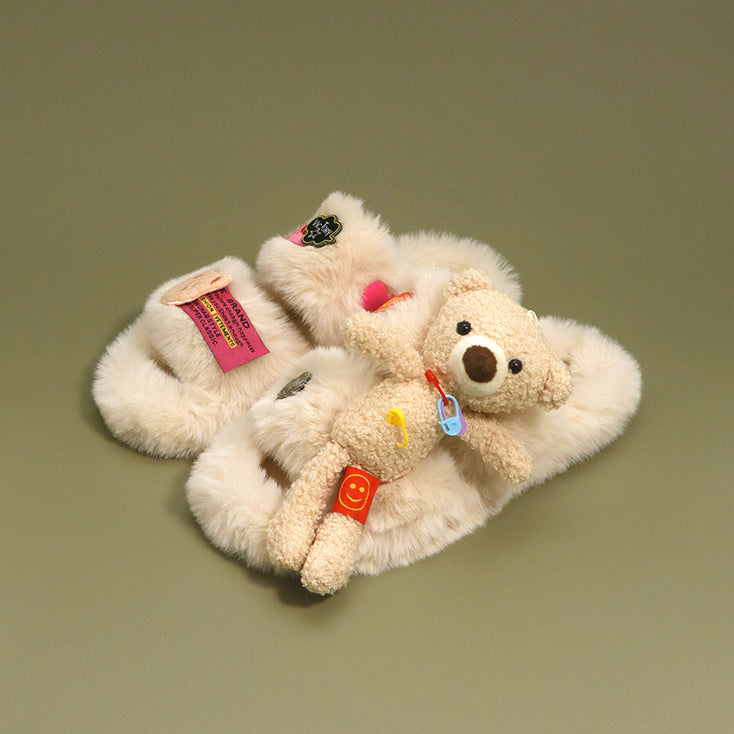 Plush and Applique Fur Slippers