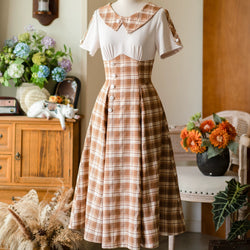 英国令嬢のレトロチェックワンピース - Light Brown – ManusMachina