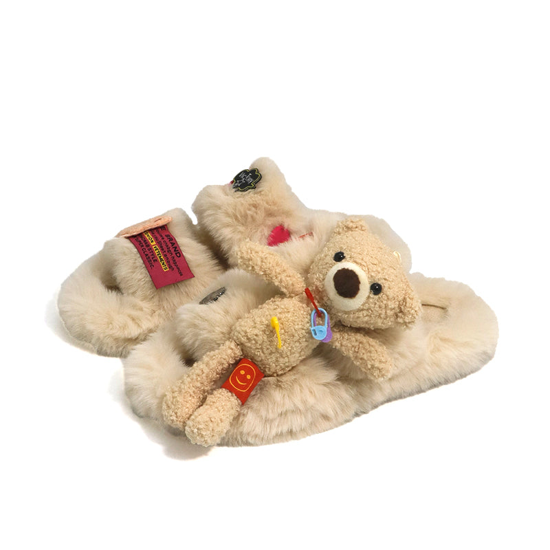 Plush and Applique Fur Slippers