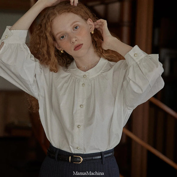 Pure White Embroidered French Retro Blouse