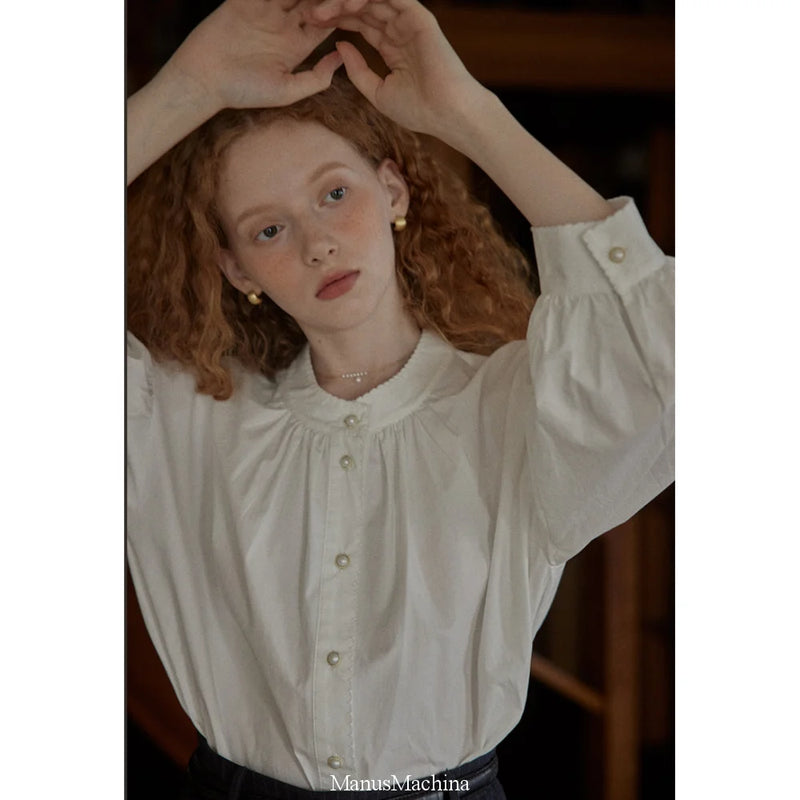 Pure White Embroidered French Retro Blouse