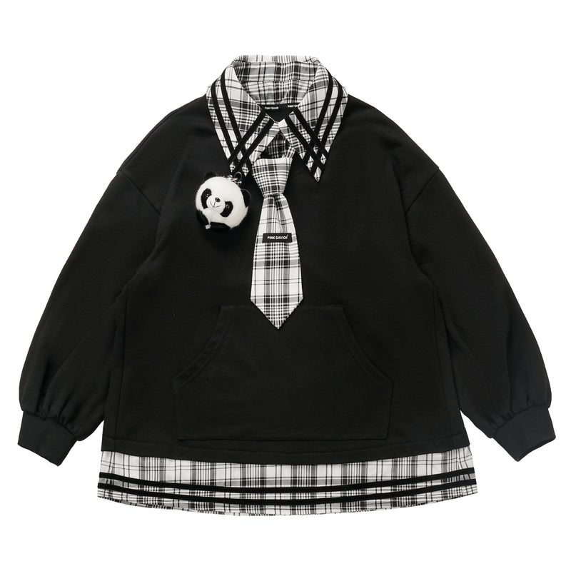 Black and White Checked Panda Print Jacket, Tops and Bottoms