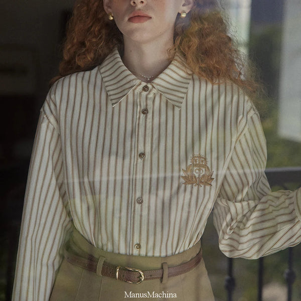 Striped Blouse with Embroidered Crest
