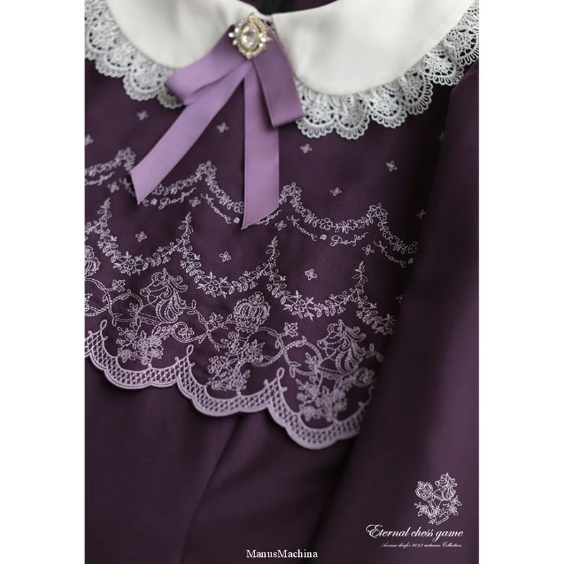 童話世界の刺繍クラシカルワンピース - Purple[2023年11月上旬-11月下旬発送予定]