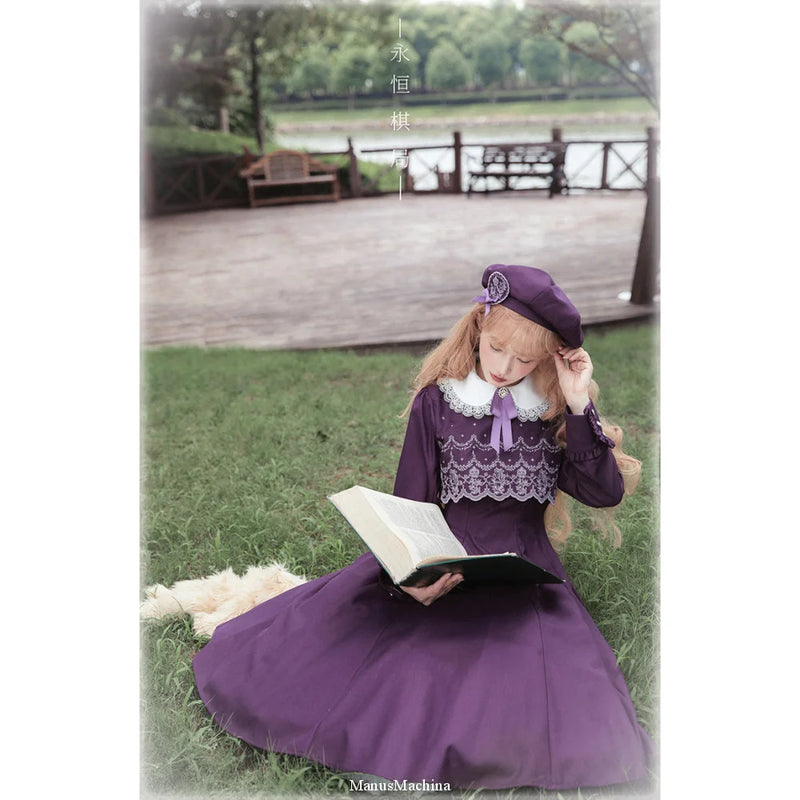 童話世界の刺繍クラシカルワンピース - Purple[2023年11月上旬-11月下旬発送予定]