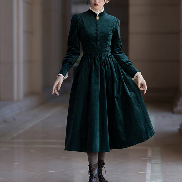 Dark green lady's corduroy dress