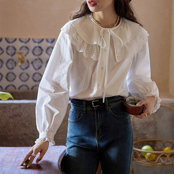 Girl's Embroidered French Retro Blouse